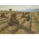 Tile mural with harvest scene, sheaves, peasant woman and mountains